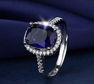 New 14k White Gold Cushion Engagement Simulated Sapphire Adjustable Ring